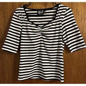 Hell Bunny Top Size M Black Striped T Shirt Blouse Y2K Rockabilly Stretch